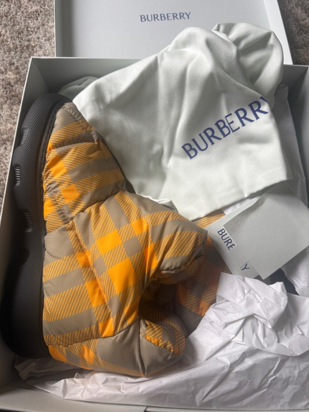 Burberry Yellow & Beige Check Quilted Puffer Slippers
